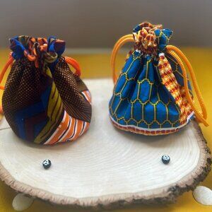 Ankara Fabric Mini Drawstring Bags – Set of 2 Handmade Pouches